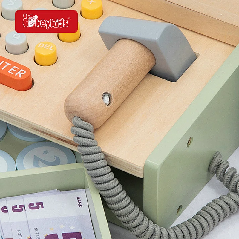 Montessori Wooden Cash Register Toy Set Supermarket Pretend Play with Shopping Accessories, Educational Role Play W10A258